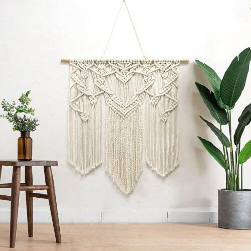 New Home Decoration Hand-woven Tapestry Bohemian Simple Geometric Art Bedroom Tapestry Wall Hanging with Wooden Stick 50x70cm