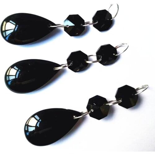 15pcs/lot 82mm Black Color Crystal Tear Drops with 2 Octagon Beads For Chandelier Parts Glass Lamp Accessories Garden Decoration
