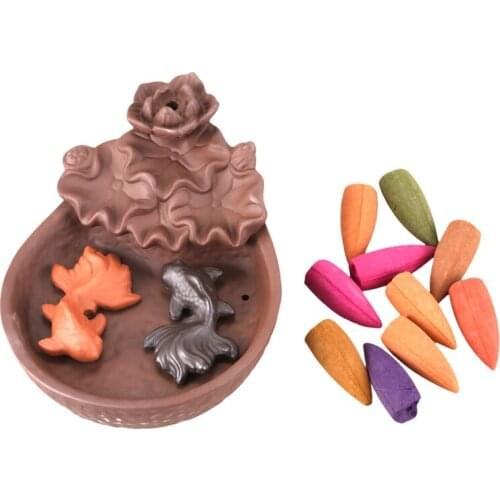 Koi Fish Good Luck Incense Smoke Backflow Incense Burner Ceramic Censer Cone Holder Home Room Teahouse Decoration