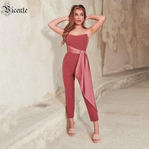 VC Woman Jumpsuit Fashion Belt Design Strapless Tube Top Sleeveless Combinations Jumpsuits Female