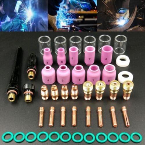 49Pcs TIG Welding Torch Kit For WP-17/18/26 Durable TIG Welding Torch Stubby Gas Len #10 Pyrex Glass Cup Kit Tool Accessories