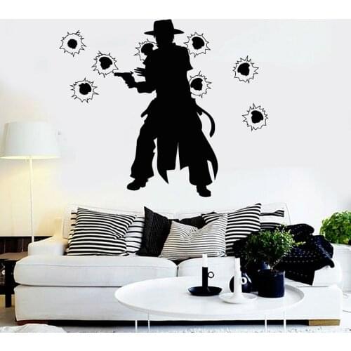 Cowboy With Gun Wall Decal Wild West Boys Kids Bedroom Teens Room Playroom Home Decor Vinyl Window Stickers Creative Mural Q228
