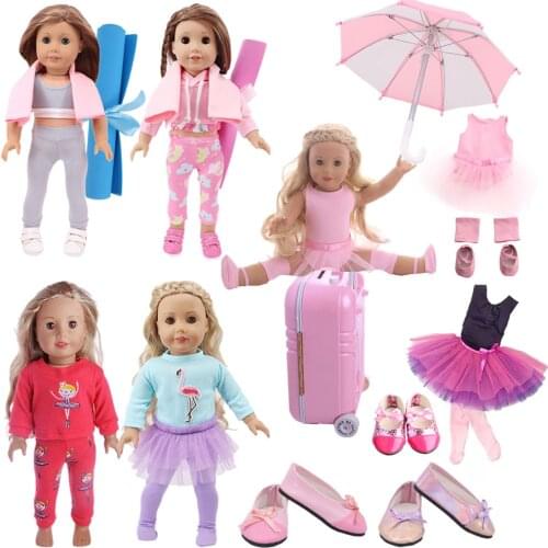 Doll Clothes Sequin Shoes Ballet Yoga Sports Travel Suits Accessories For 18 Inch American&43Cm Baby New Born Reborn Doll Girl
