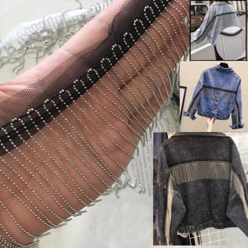 1Yard Fringed Copper Chain Beaded Lace Handmade Macrame Lace Clothes Bags Shoes And Hats Headscarf Tassel Lace Trim Decoration