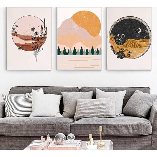 Minimalist View Starry Sky Sun Wheat Ears Canvas Painting Wall Art Nordic Posters and Prints Wall Pictures for Living Room Decor