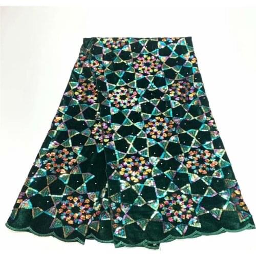 Fashion French Velvet Lace Fabric High Quality African green sequins Embroidered Flower Transparent Net Lace Fabric For Wedding