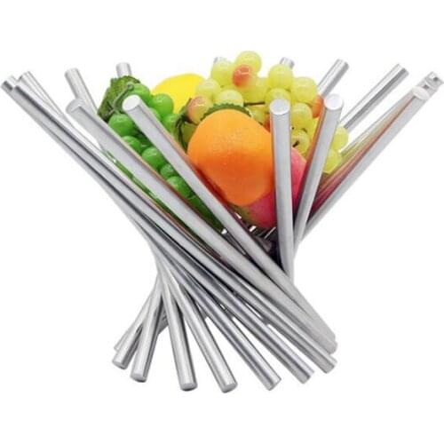 Fashion Collapsible Stainless Steel Fruit Bowl Kitchen & Dinning Table Decoration Fruit Basket Silver