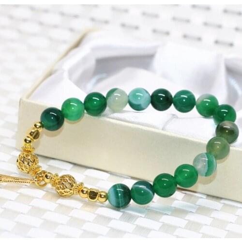 Factory outlet fashion unique round beads 8mm bracelets natural stone green veins agat carnelian onyx diy jewelry 7.5inch B2096