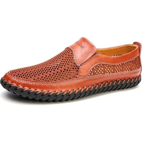 Mens mesh dress shoes 2021 summer fashion handmade mens shoes simple large size mens casual driving shoes four-color 38-50