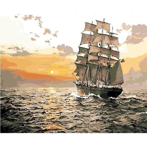 DIY Digital Painting By Numbers Package The Lonely sailing oil painting mural Kits Coloring Wall Art Picture Gift frameless