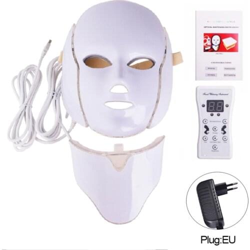 2019 New 7 Colors Photon Electric LED Facial Mask With Neck Skin Rejuvenation Anti Acne Wrinkle Beauty Treatment Salon Home Use