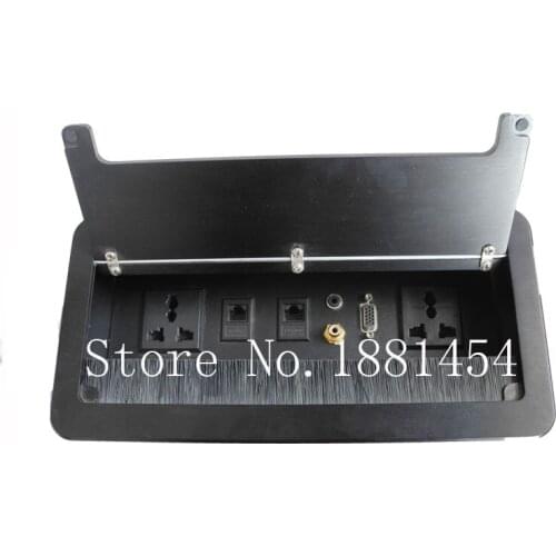 New Brush Cable Cubby with Universal power and RJ45 black,10 pcs /set