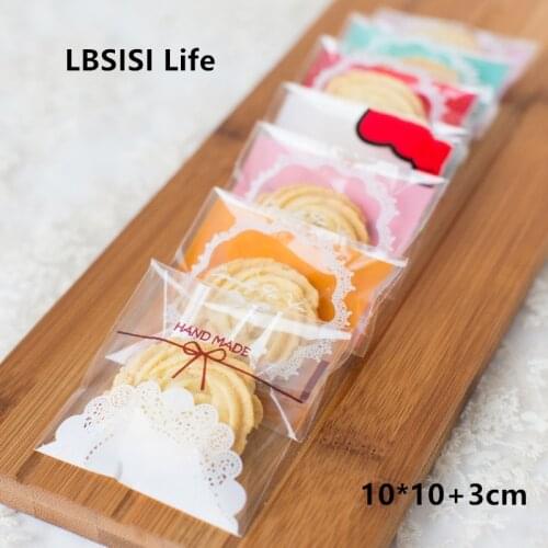 LBSISI Life 100pcs 10*10+3cm Cookie Candy Bags Home Christmas Wedding Decoration Self Adhesive Food Plastic Packing OPP Gift Bag
