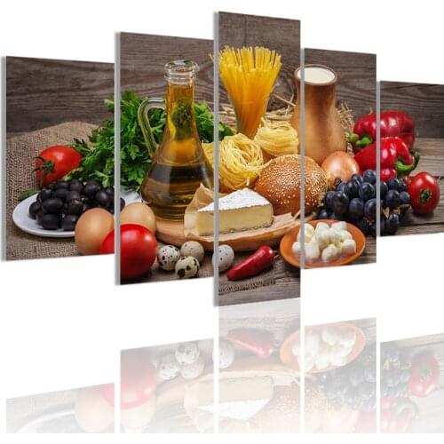 Food Hamburger Grape Pasta 5 Panels HD Canvas Painting Posters Wall Art Print Picture Dining Room Interior Home Decoration Frame