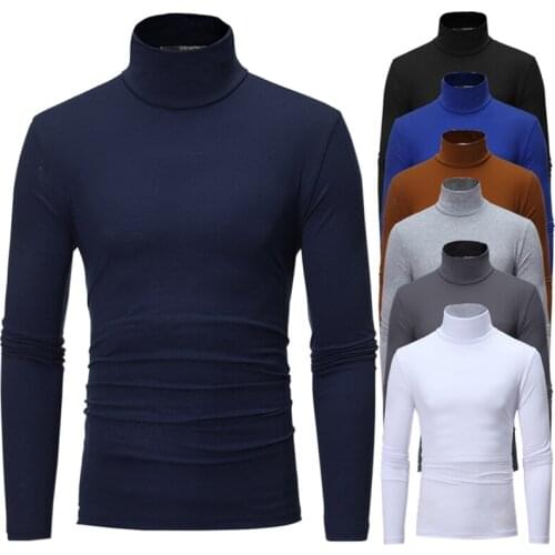 Hot kf-High Neck Design Long Sleeve T-Shirt Mens Bottoming Shirt Sweater Fashion Mens