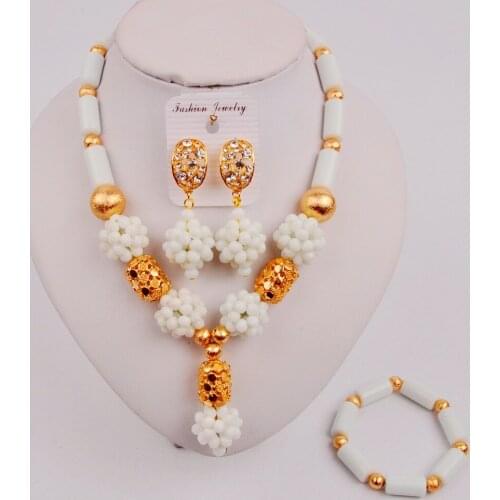 Lovely Nigerian Wedding African Beads White Jewelry Set Crystal Costume Necklace Sets ZQ-04