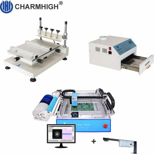 SMT Production line: CHMT36VA SMT Pick and Place Machine + vibration feeder + 3040 Stencil Printer + Reflow Oven BRT-420