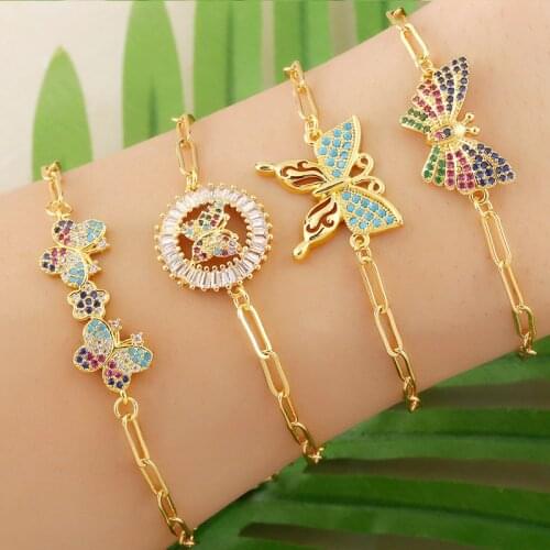 Simple micro inlaid zircon bracelet ladies jewelry vintage butterfly animal bracelet exquisite charm trend funky