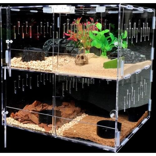 Clear Acrylic Pet Reptiles Tank Terrarium Insect Spiders Lizard Breeding Box House Cage Pet Reptiles Terrariums Supplies 2 Grids