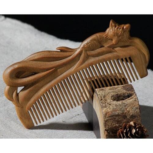 Boutique Hand-carved Sandalwood Craft Comb for Hair Professional Fox Massage Combs Hair Brush Styling Tools Gift EK-New