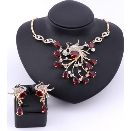 New Luxury Woman Necklace Cubic Zircon Glittering Phoenix Crystal Statement Pendant Necklaces Earring Wedding Party Jewelry Sets
