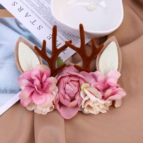 Christmas Antler Baby Girl Headbands Accessories Xmas Party Deer Ear Flower Crown Hair Band Newborn Photography Props Headwraps