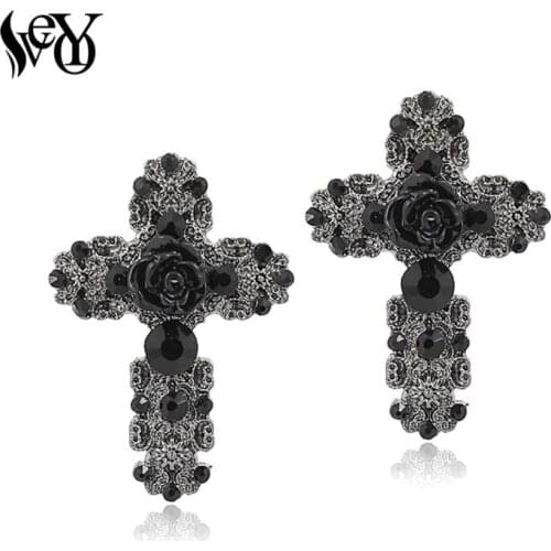 VEYO Vintage Cross Rhinestone Stud Earrings Classic High Quality Fashion Jewelry