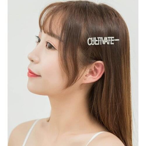 White Simple Letter Bling Starry Clear Crystal Bang Clip Fashion Woman Hair Accessories Alloy Barrette Girls Headwear