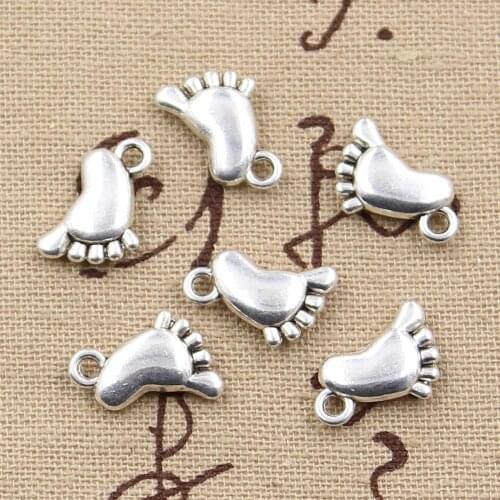 25pcs Charms Double Sided Foot 14x10mm Handmade Craft Pendant Making fit,Vintage Tibetan Silver color,DIY For Bracelet Necklace