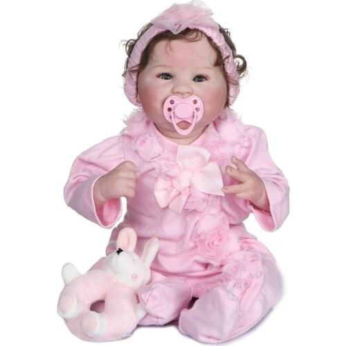 55cm Realistic Doll Soft Body Vinyl Toddler Babies Lifelike Curly Girl Bunny Toy