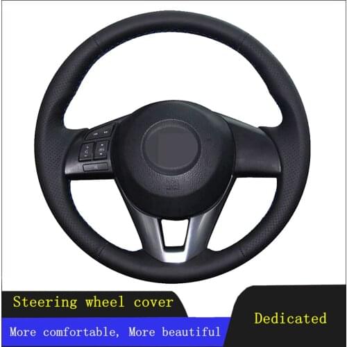 DIY Car Steering Wheel Cover Black Hand-stitched Non-slip Genuine Leather For Mazda CX-5 CX5 Atenza 2014 New Mazda 3 CX-3 2016