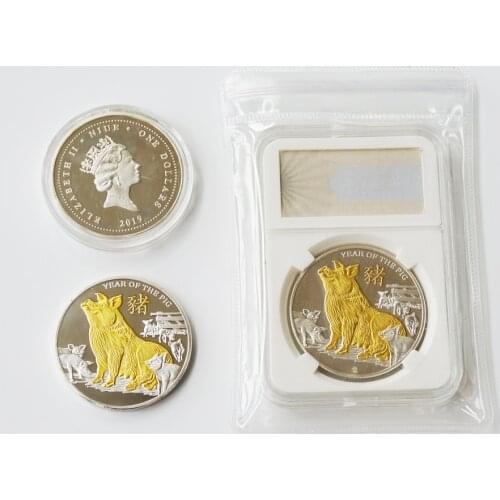 Australia Animal Challenge Coin Year of Pig Silver Plated Commemorative Coin Elizabeth II Silver Coin for Collection with PCCB