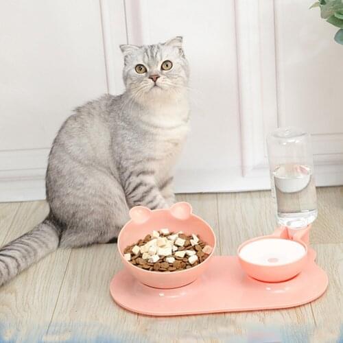 Dog Automatic Feeders Cat Food Bowl with Waterer Dispenser Pets Feeding Drinking Double Bowls 2-in-1 Container Water Storage