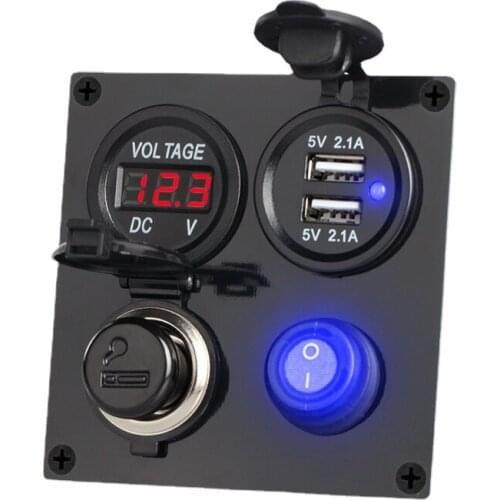 DIY 4IN1 Wired Dual USB Car Charger Cigarette Lighter Adapter Voltmeter Waterproof USB Mechero Coche Charger With On/Off Switch