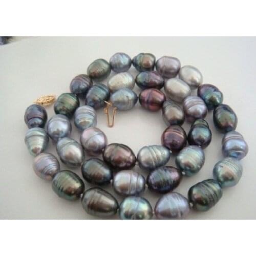 Free shipping 12-13mm natural black red green pearl necklace 18inch