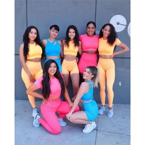 Seamless Sport Yoga Set Women Crop Top Shirts Padded Push Up Bra Shorts Leggings Sport Suit Workout Outfit Active Fitness