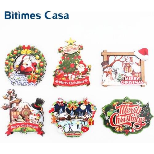 Bitimes Christmas Decoration Set For Home Decor 6PCS/Set 3D Fridge Magnets Santa Snowman Refrigerator Magnets Christmas Gifts