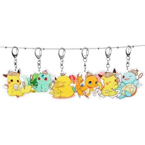 Pokemon Pikachu Keychain Cartoon Anime Character Cute Style Boy Girl School Bag Key Chain Keychain Accessories Birthday Gift