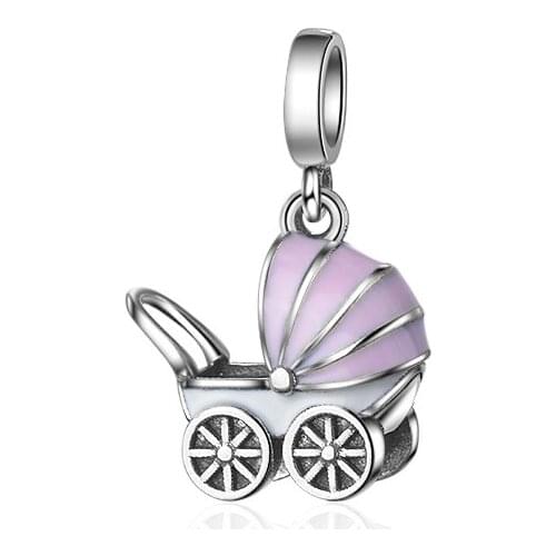 100% 925 Sterling Silver Bb Car Pendant Charms Zircon Enamel Baby Carriage Beads Fit European Bracelet for Mothers Jewelry