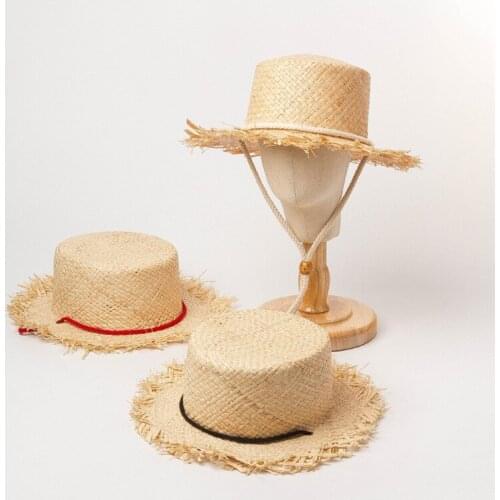 Grils Summer New Raffia Hat Children Belt Strapping Flat Top Sun Hat Kids Outdoor Travel Beach Hat Sunshade Sunscreen Straw Hat