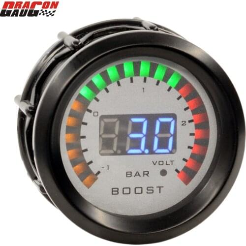 Dragon 52mm Black Shell Auto Car Turbine Turbo Digital Dual Display Boost Gauge -1~ +3.0 Bar And Voltage Meter