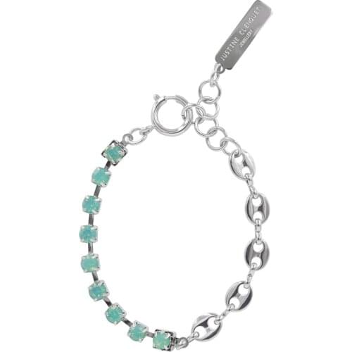 Statement Justine Clenquet Green Rhinestone Bracelet Senior Design Cold Temperament Bracelets Female Jewelry for Women Men