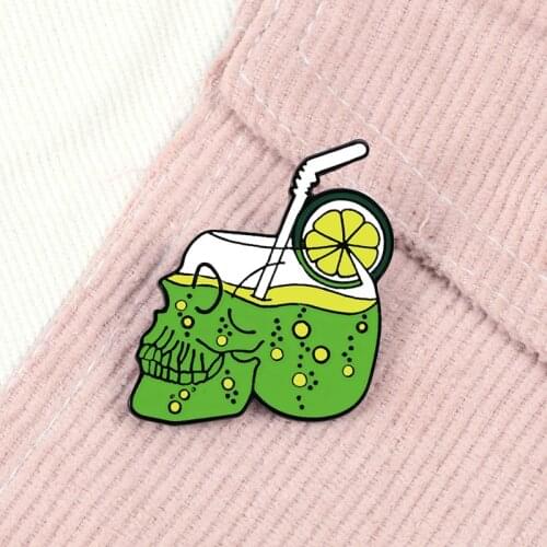 Skull Green Lemon Enamel Pins Punk Brooch Creative Skeleton Badge Denim Jackets Lapel Pin Fashion Custom Jewelry Gift for friend