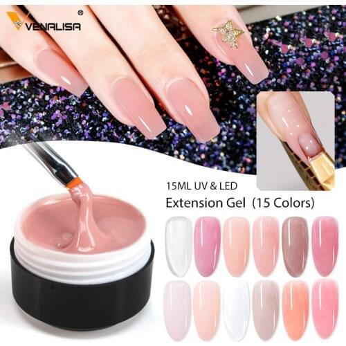 Thick Builder Gel Nails Pink VENALISA New 15ml Finger Nail Extension UV LED Gel Nail Cover Pink Camouflage Soak Off Jelly Gel