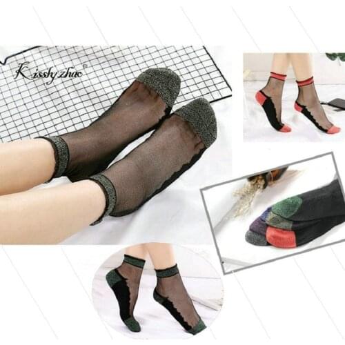 Hot sales Colorful Ultrathin transparent beautiful crystal elastic Short Women silk Socks Striped socks