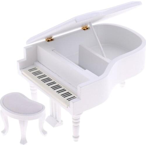 1:12 Scale Dollhouse Furniture Wooden White Piano Stool Model Miniature Doll House Accessories Toys Birthday Gift for Children