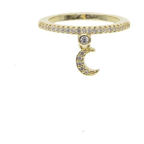 Tiny cute cz moon star charm 2019 Christmas gift engagement cz eternity band with charms finger ring jewelry