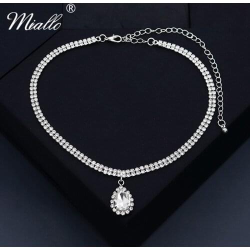 Miallo Fashion Crystal Pendant Neckalce for Women Silver Color Rhinestone Bridal Wedding Necklace Party Trendy Jewelry Gifts