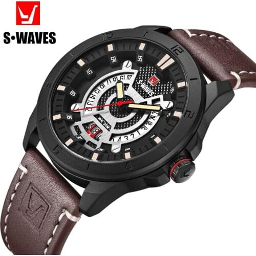 SWAVES Fashion Relojes Hombre Casual Unique Waterproof Wristwatch Men Leather Band Luxury Wolf Week Watch Quartz Watches SW3301