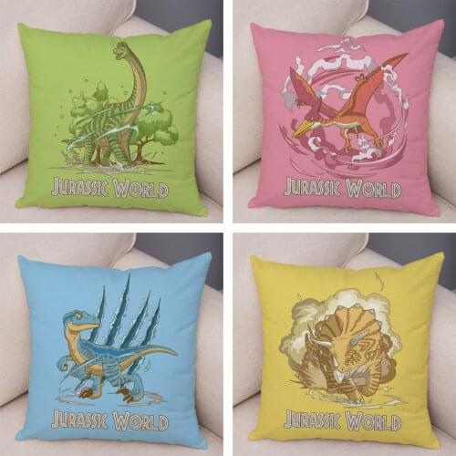 Soft Plush Cute Cartoon Jurassic Dinosaur Cushion Cover for Sofa Home Pillow Case 45*45cm Print Decor Colorful Animal Pillowcase